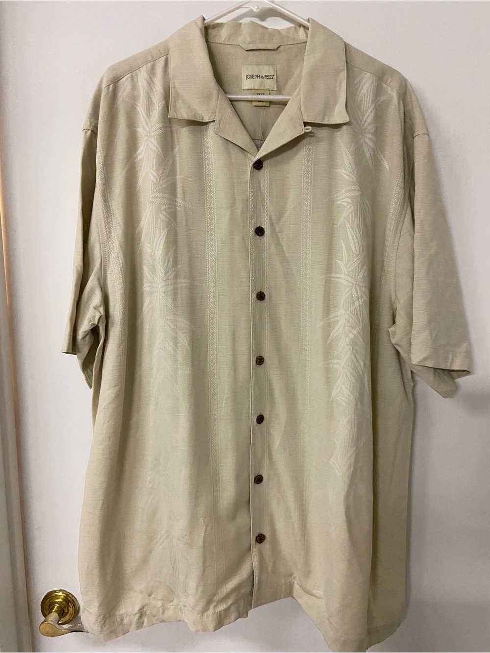 NWT Joseph & Feiss 100% Silk Button Down Tan Beach Tropical Shirt Men’s Sz 3XLT